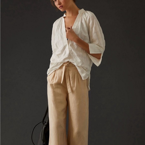 Anthropologie Fluted Sleeve Textured Cotton Blouse - Picture 3 of 8